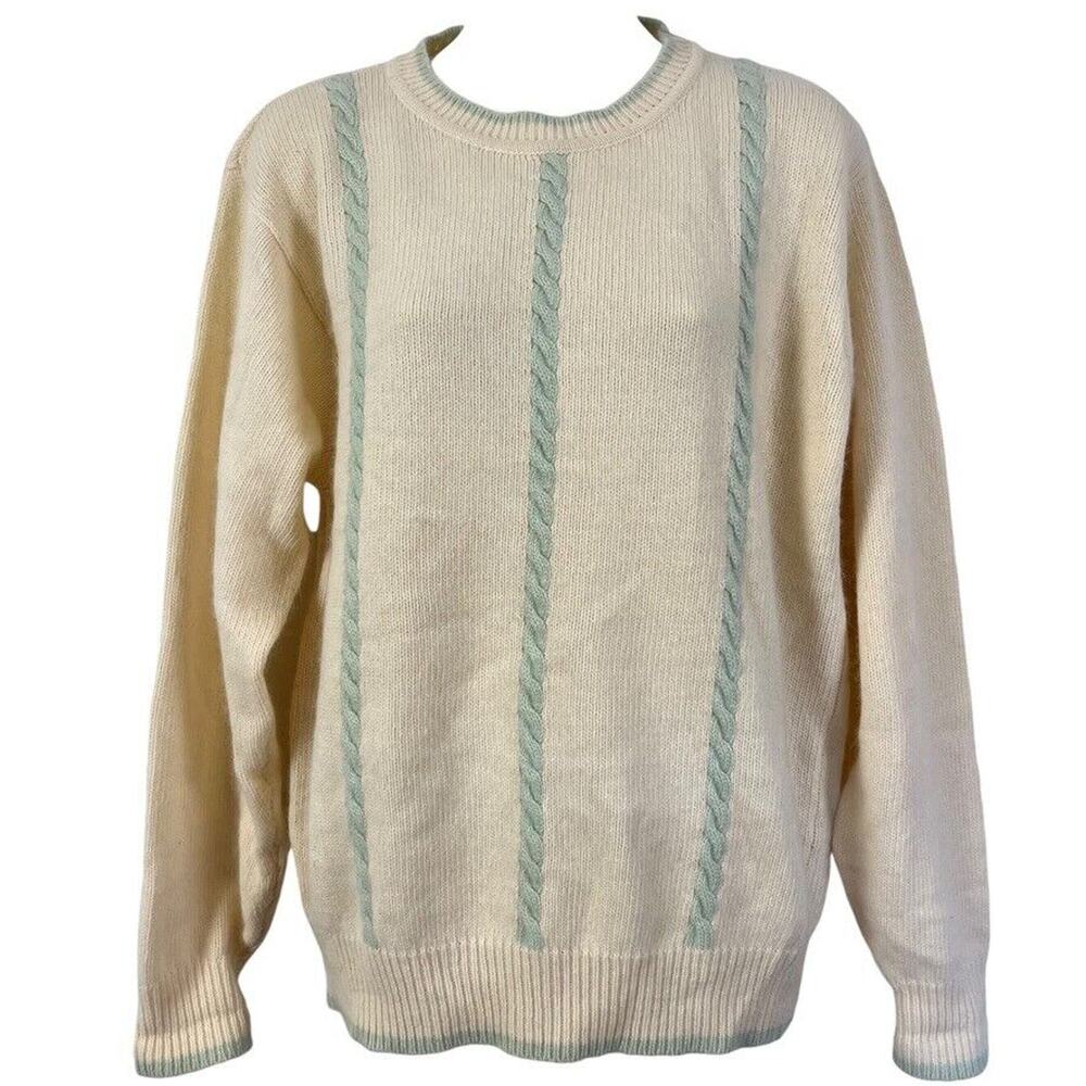 The Knit Connection by Russ Vintage Cable Knit Angora Lambswool Wool Sweater M